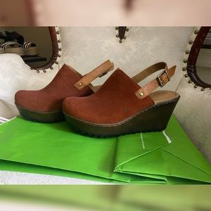 Burnt orange suede wedge heels